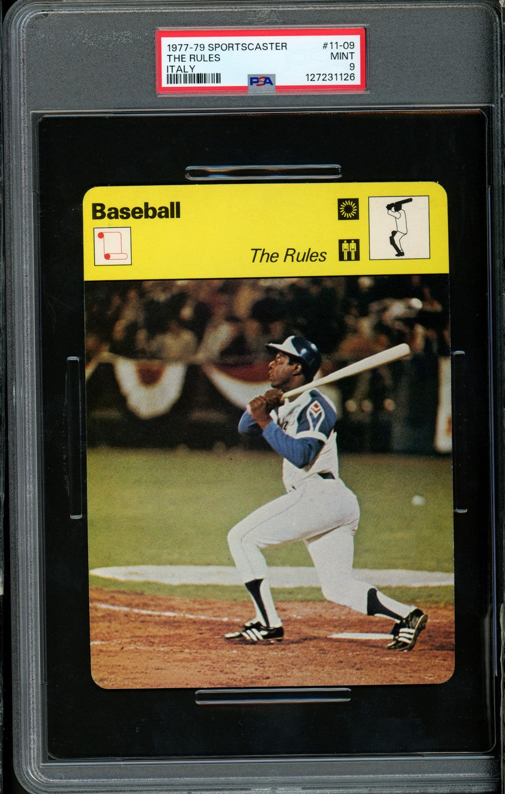 Hank Aaron 1977-79 Sportscaster Card 11-09 Braves PSA 9 The Rules #127231126