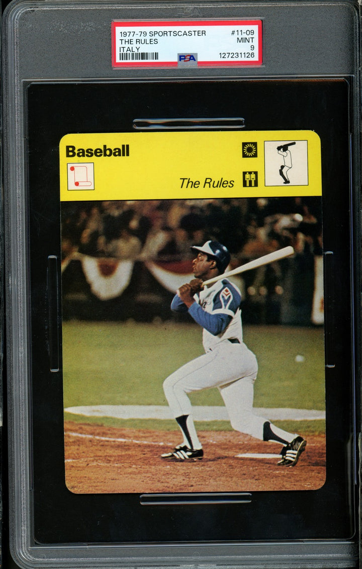 Hank Aaron 1977-79 Sportscaster Card 11-09 Braves PSA 9 The Rules #127231126