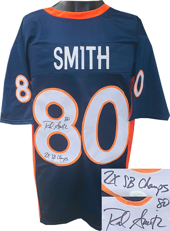 Rod Smith signed Navy Custom Stitched Pro Style Jersey #80 2X SB Champs XL - JSA