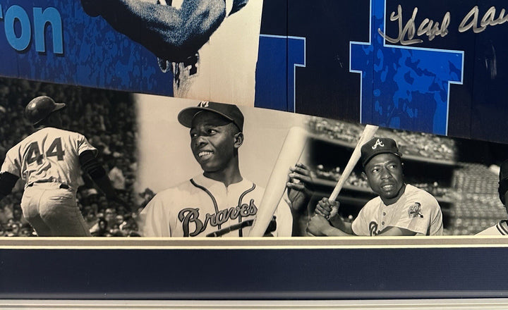 Hank Aaron Signed 16x20 Framed Career 715 Photo Braves Auto Steiner COA HOF