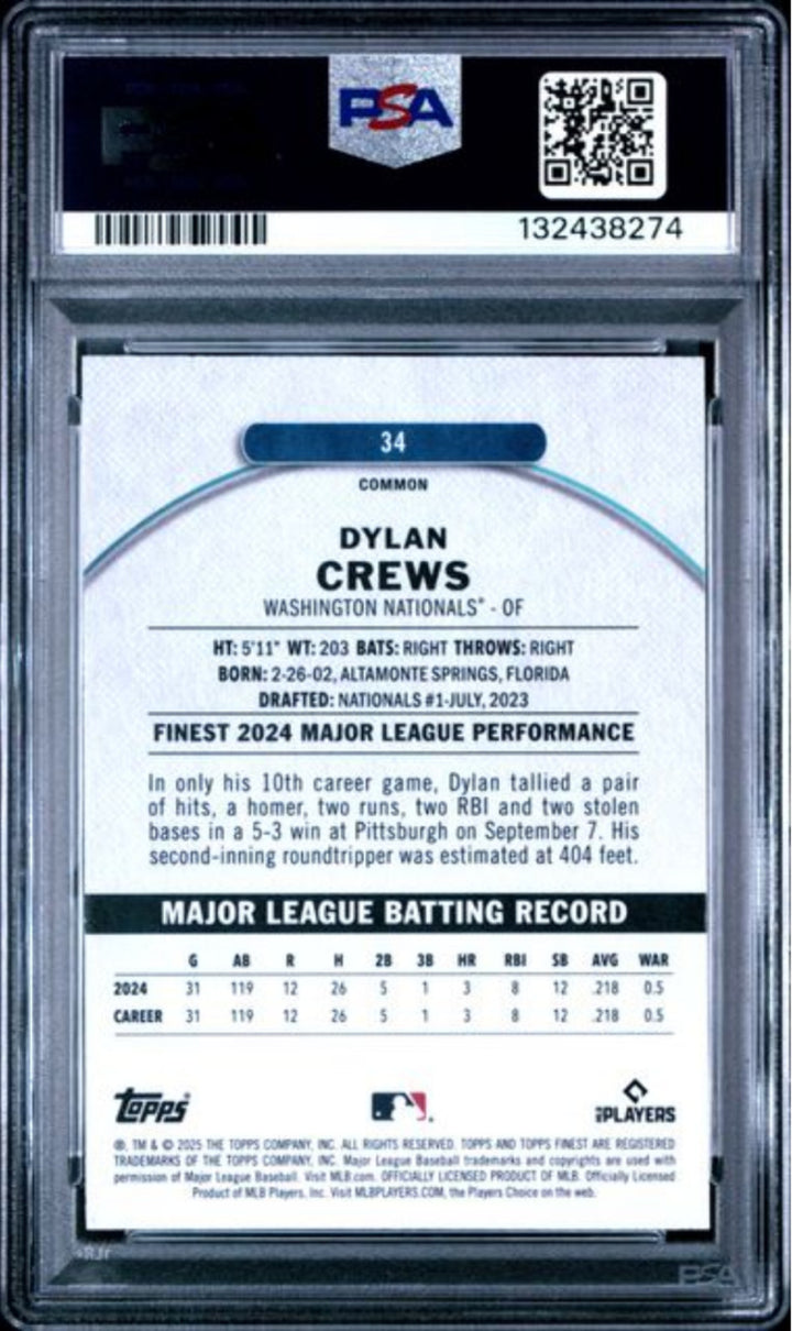 Graded 2025 Topps Finest Dylan Crews #34 Rookie RC Baseball Card PSA 10 Gem Mint