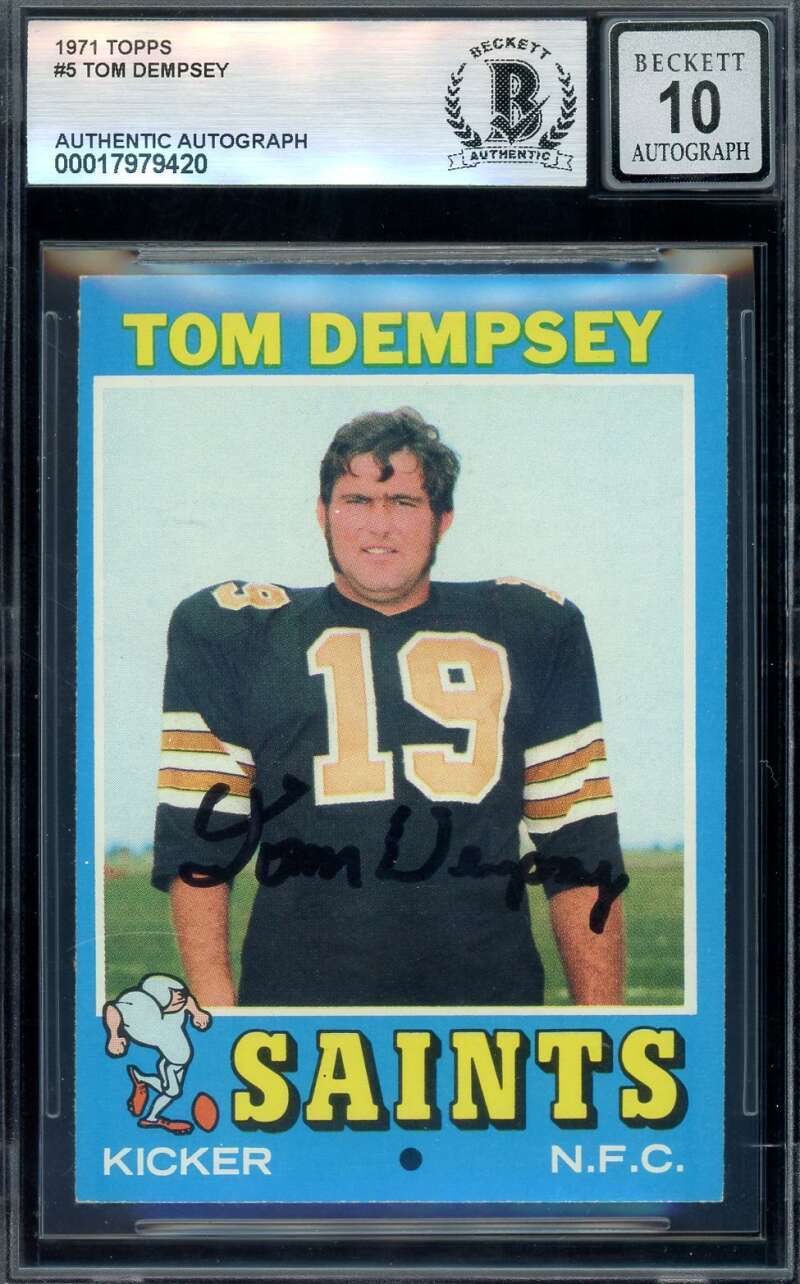 Tom Dempsey Gem Mint 10 Beckett BAS Signed 1971 Topps Autograph