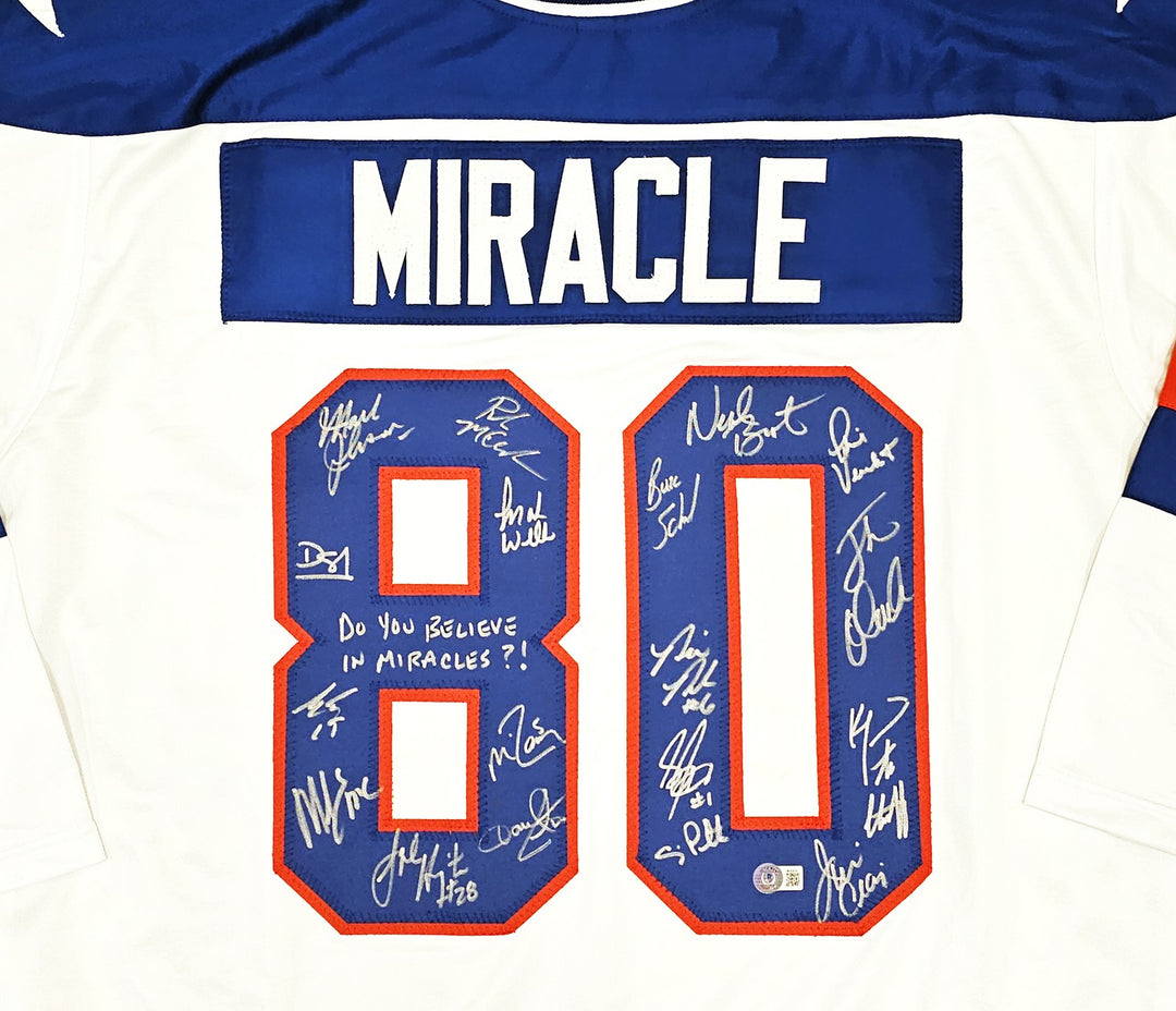 1980 Team USA Hockey Miracle On Ice Auto White Jersey Believe 19 Sg Eruzione BAS