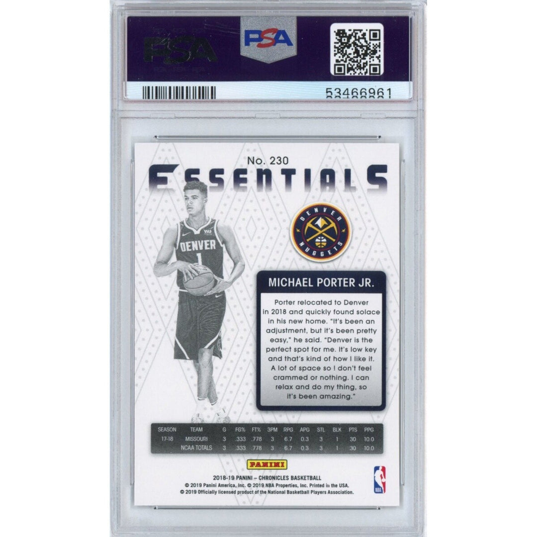 Graded 2018-19 Panini Chronicles MICHAEL PORTER JR #230 Rookie RC Card PSA 10