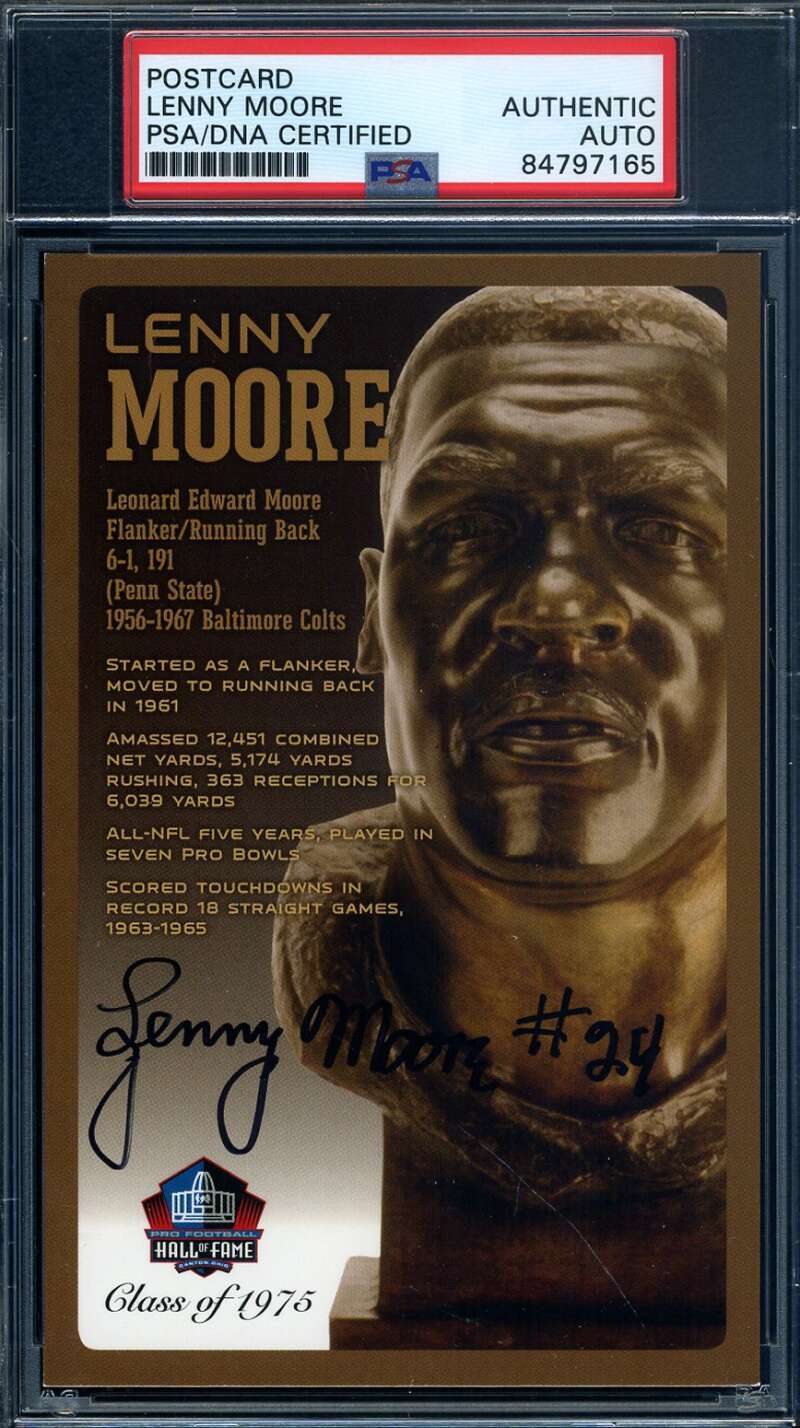 Lenny Moore PSA DNA Signed Hall of Fame Bronze Bust Postcard Autograph