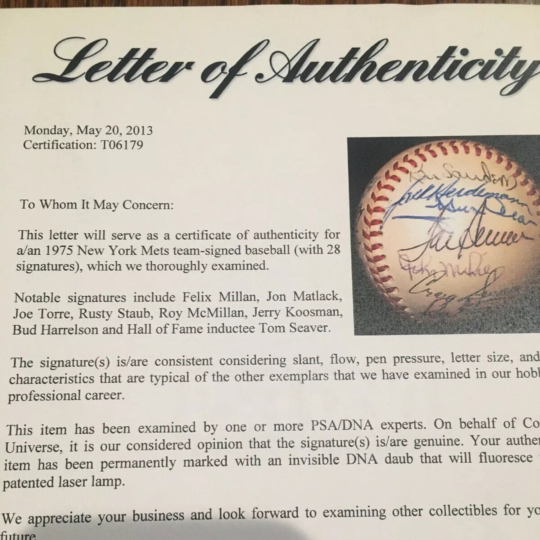 Ny Mets 1975 Team Signed Baseball Tom Seaver Joe Torre Koosman 30 Auto Psa Coa