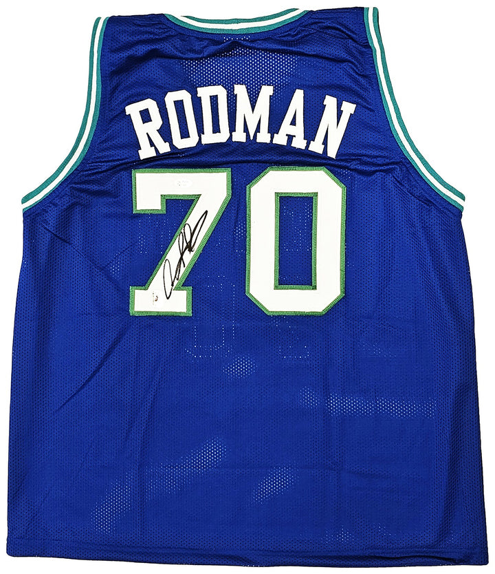 Dallas Mavericks Dennis Rodman Autographed Signed Blue Jersey JSA