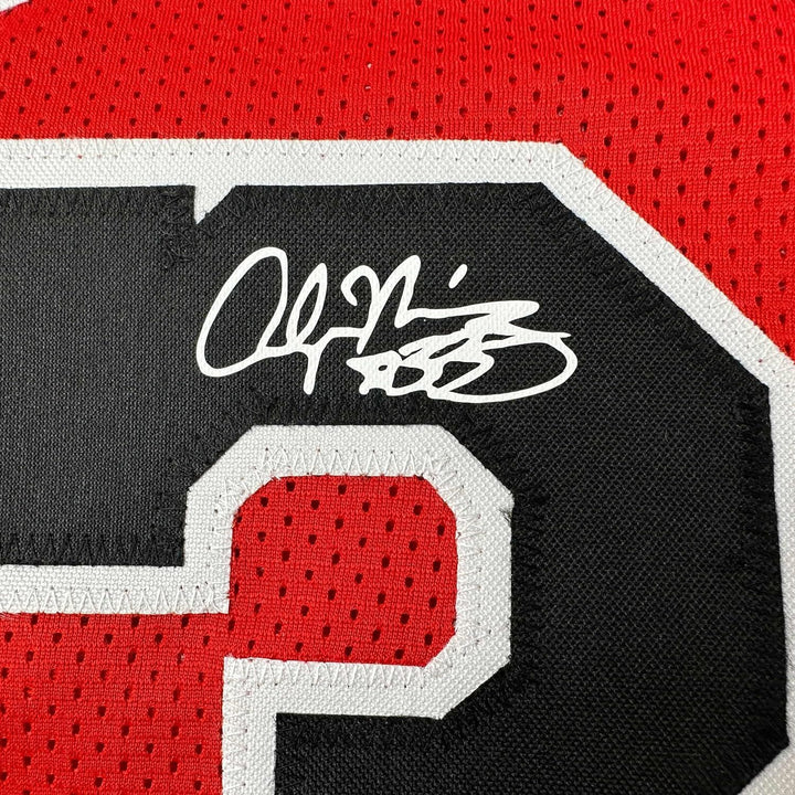 Framed Facsimile Autographed Alonzo Mourning 33x42 Red Reprint Laser Auto Jersey