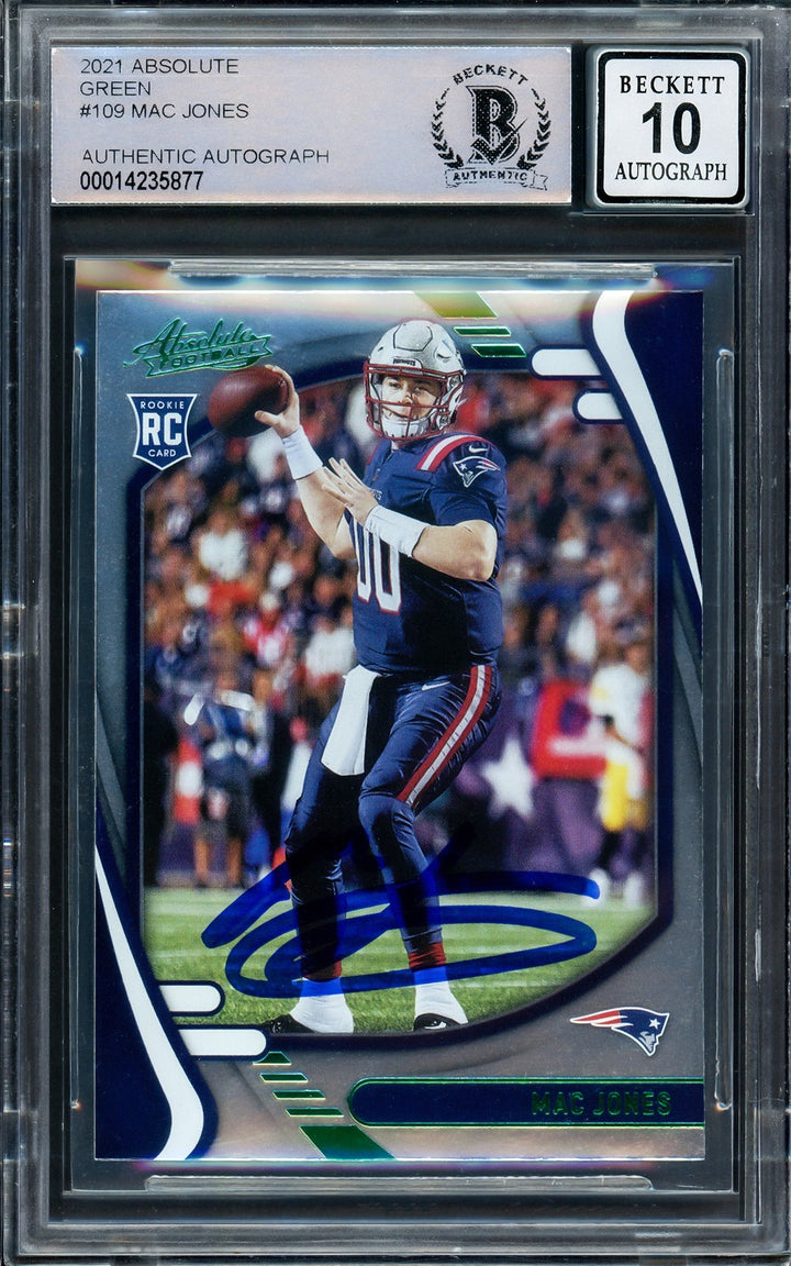 Mac Jones Signed 2021 Panini Absolute Green RC 109 Patriots Auto GM 10 Beckett