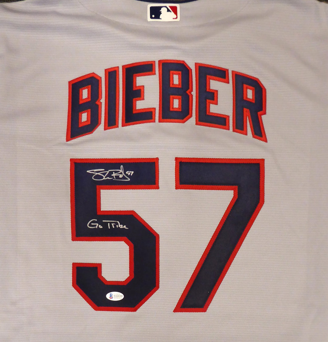 Cleveland Indians Shane Bieber Signed Gray Nike Jersey Size L "Go Tribe" Beckett