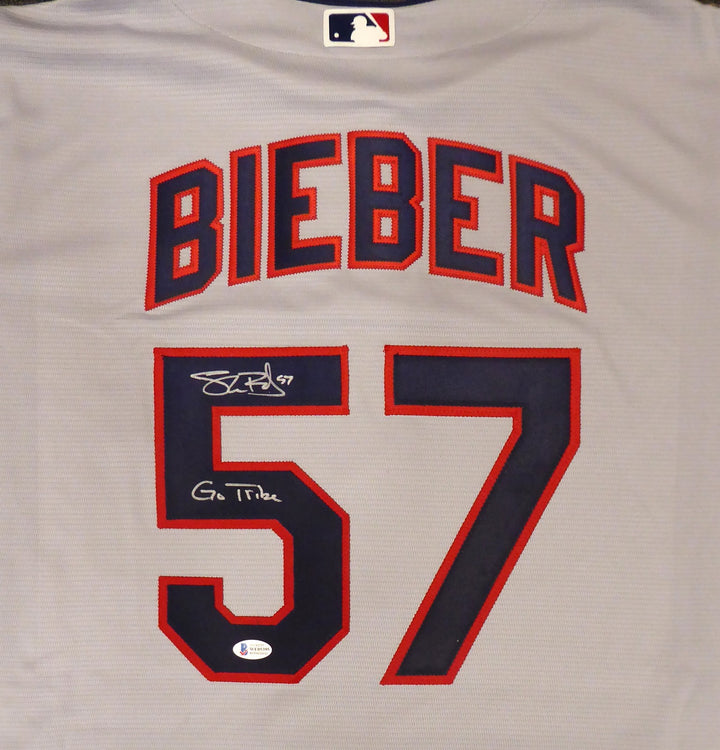 Cleveland Indians Shane Bieber Signed Gray Nike Jersey Size L "Go Tribe" Beckett