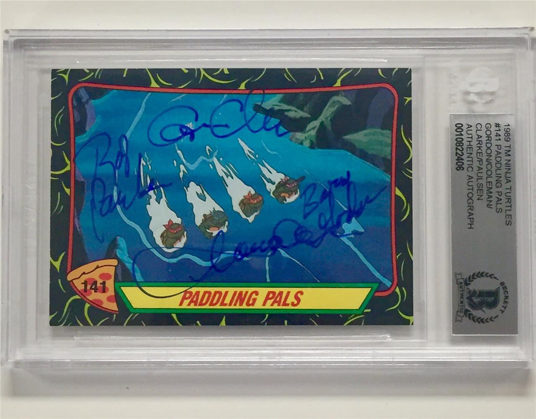Leo/Don/Raphael/Michelangelo TMNT Ninja Turtles cast signed Topps card ~ BAS BGS