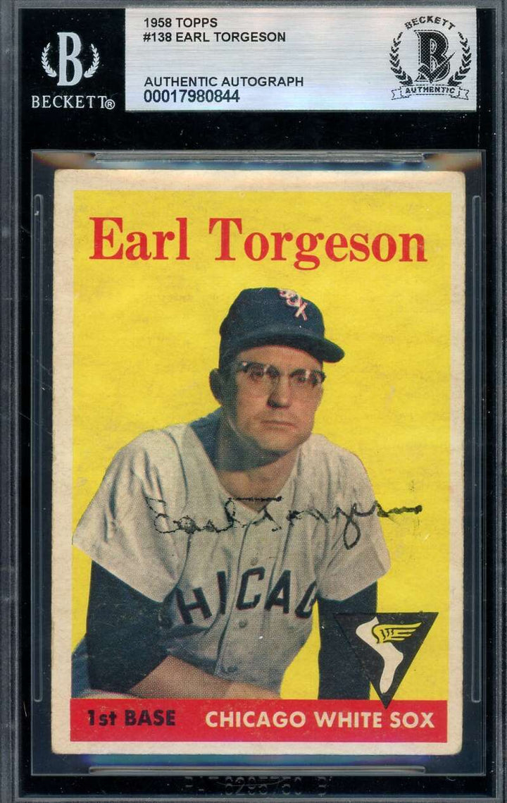 Earl Torgeson Beckett BAS Signed 1958 Topps Autograph