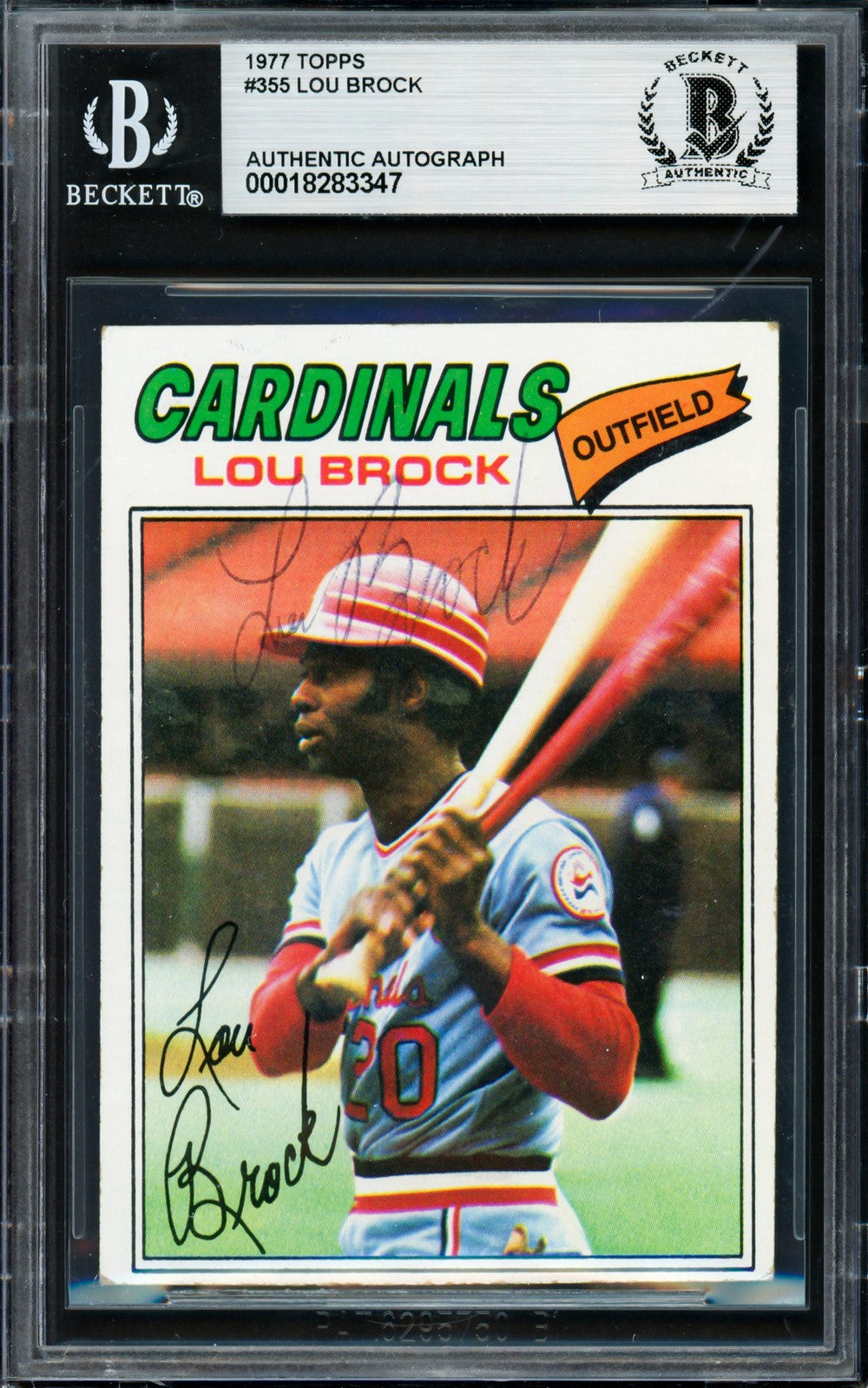 Lou Brock Signed 1977 Topps Card 355 St. Louis Cardinals Beckett #18283347