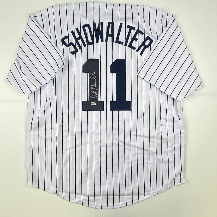Autographed/Signed Buck Showalter New York Pinstripe Jersey MLB COA