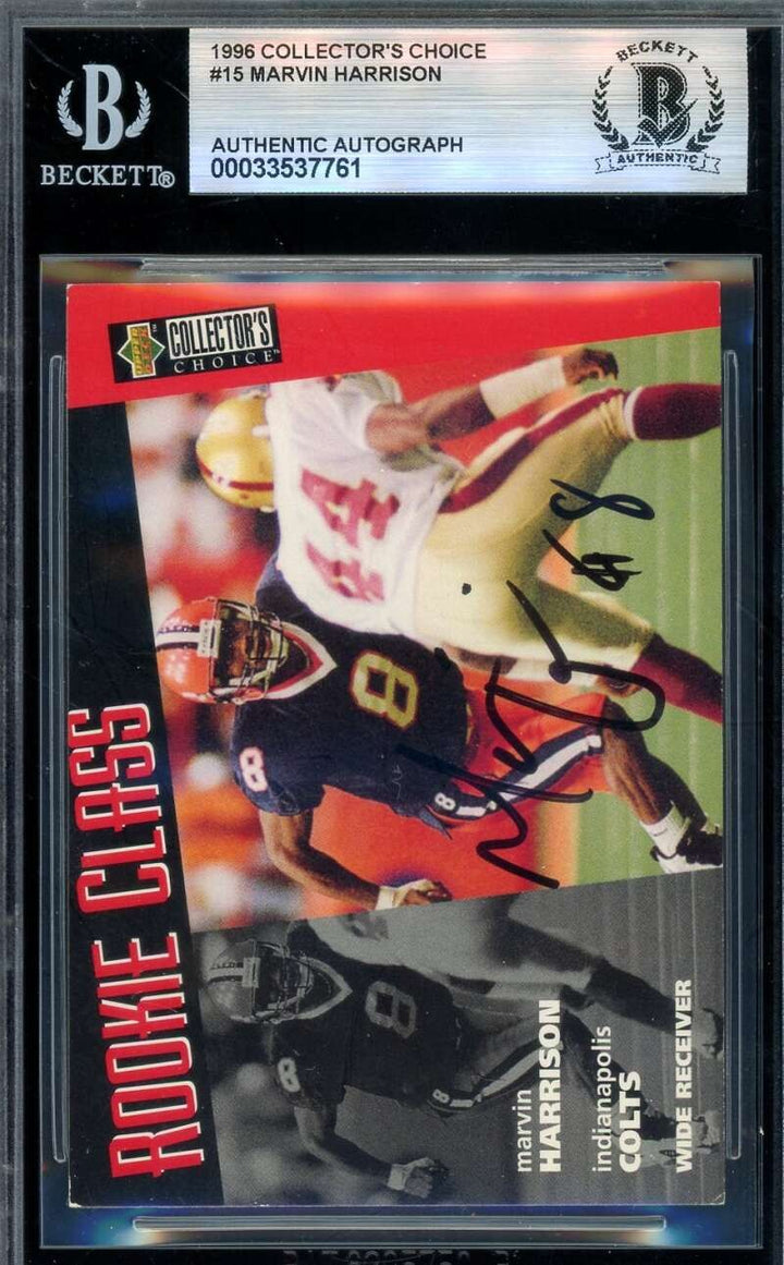 Marvin Harrison Beckett BAS Signed 1996 Upper Deck Collector's Choice Rookie Aut