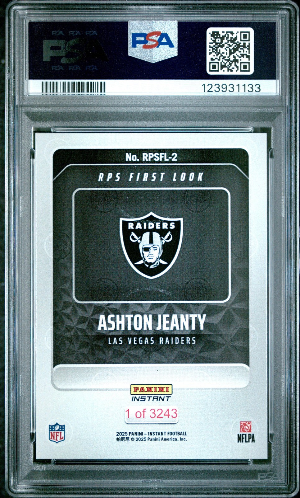 Graded 2025 Panini Ashton Jeanty #RPSFL2 RPS First Look RC Card PSA 10