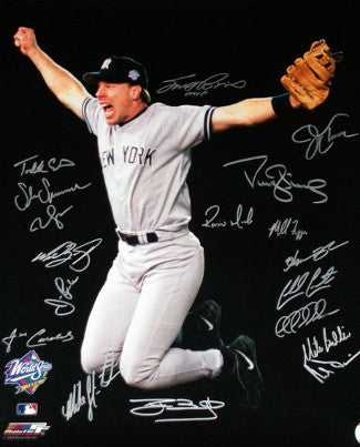 1998 WS Champs Yankees signed 16x20 Photo 18 sigs Beckett LOA Brosius/Strawberry