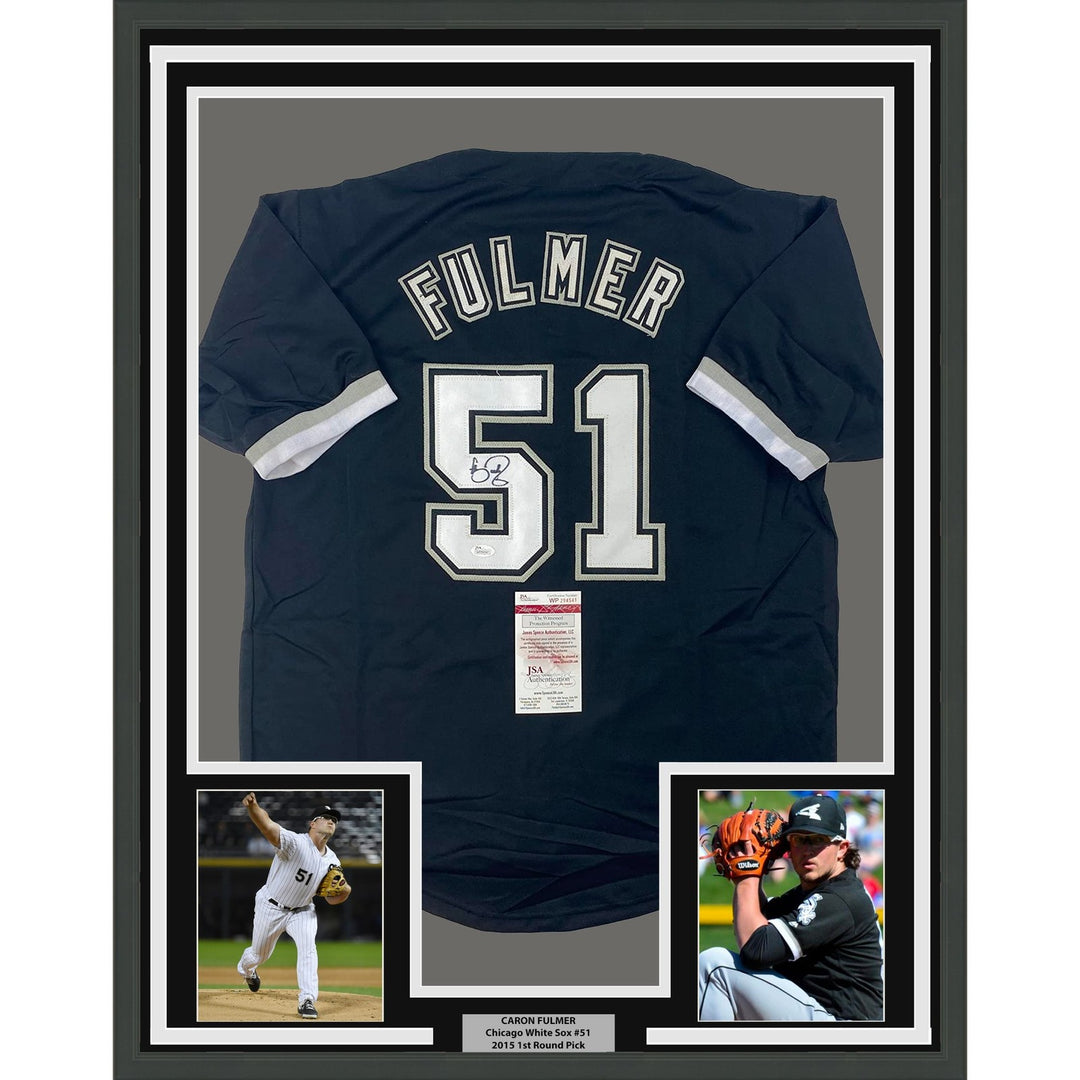 Framed Autographed/Signed Carson Fulmer 35x39 Chicago Black Jersey JSA COA