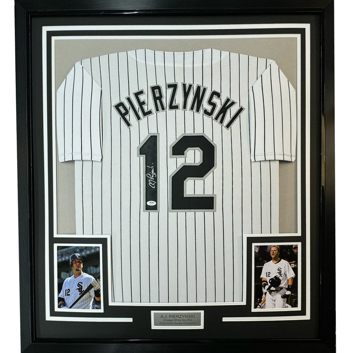 FRAMED Autographed/Signed AJ A.J. PIERZYNSKI 33x42 Pinstripe Jersey PSA COA