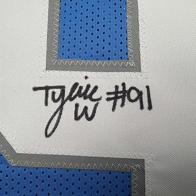 Framed Autographed/Signed Tyleik Williams 35x39 Detroit Blue Jersey BAS COA