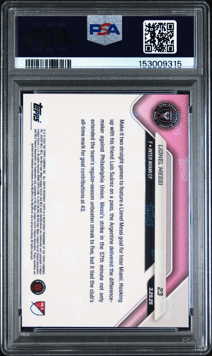 Graded 2025 Topps Now MLS Lionel Messi #23 Soccer Card PSA 10 Gem Mint