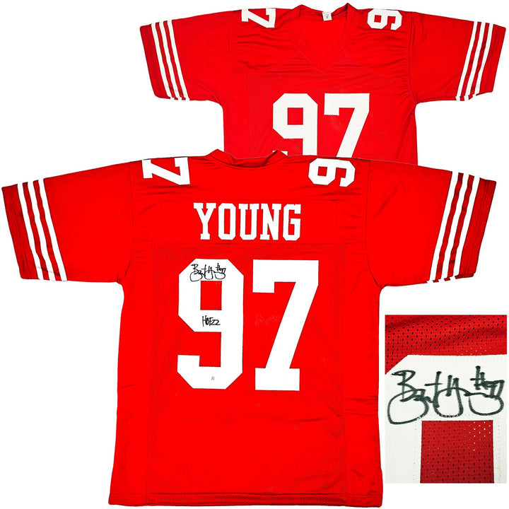 San Francisco 49ers Bryant Young Signed Red Jersey "HOF 22" Beckett Witness