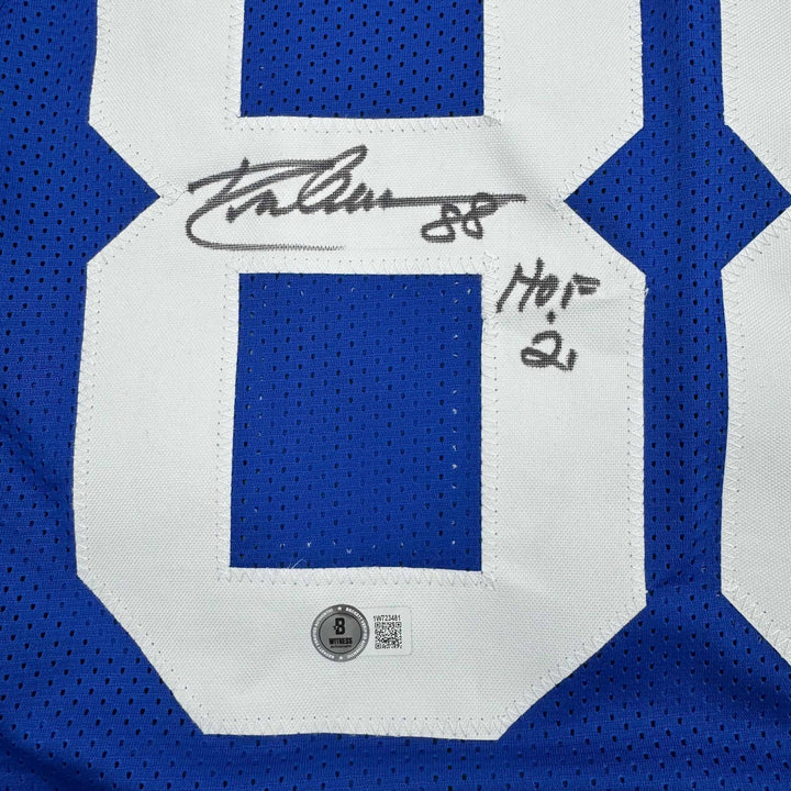 Autographed/Signed DREW PEARSON Dallas Blue Football Jersey JSA COA Auto
