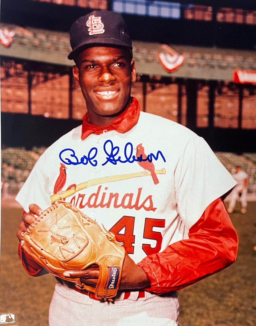 Bob Gibson signed St. Louis Cardinals 8x10 Photo imperfect- Tuff Stuff COA (HOF)