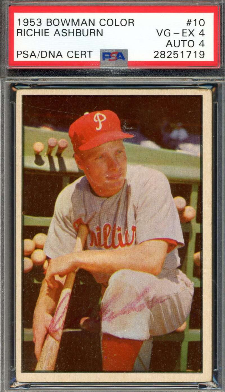 Richie Ashburn PSA DNA Signed 1953 Bowman Color Autograph