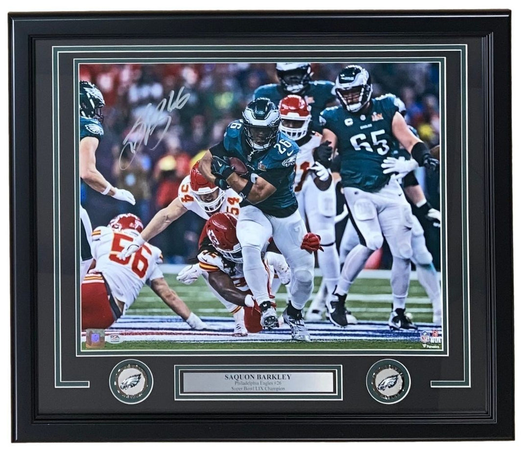 Saquon Barkley Signed Framed 16x20 Eagles Super Bowl 59 LIX Photo PSA/DNA