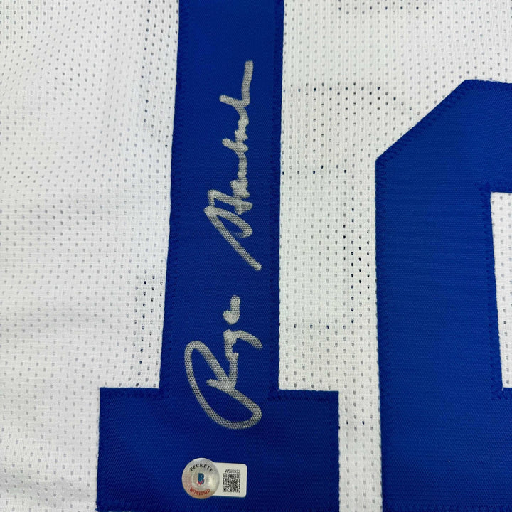 Autographed/Signed Roger Staubach Dallas White Jersey Beckett BAS COA