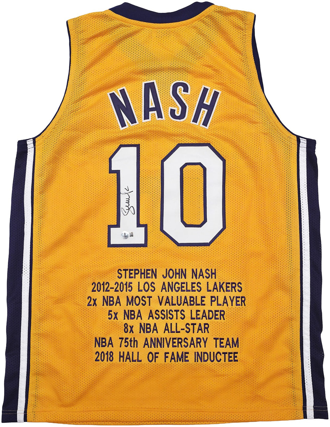 Los Angeles Lakers Steve Nash Autographed Signed Gold Stat Jersey Beckett Wit