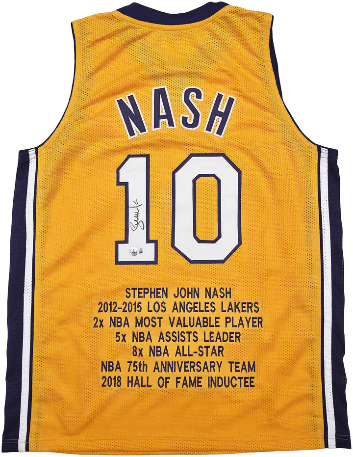 Los Angeles Lakers Steve Nash Autographed Signed Gold Stat Jersey Beckett Wit