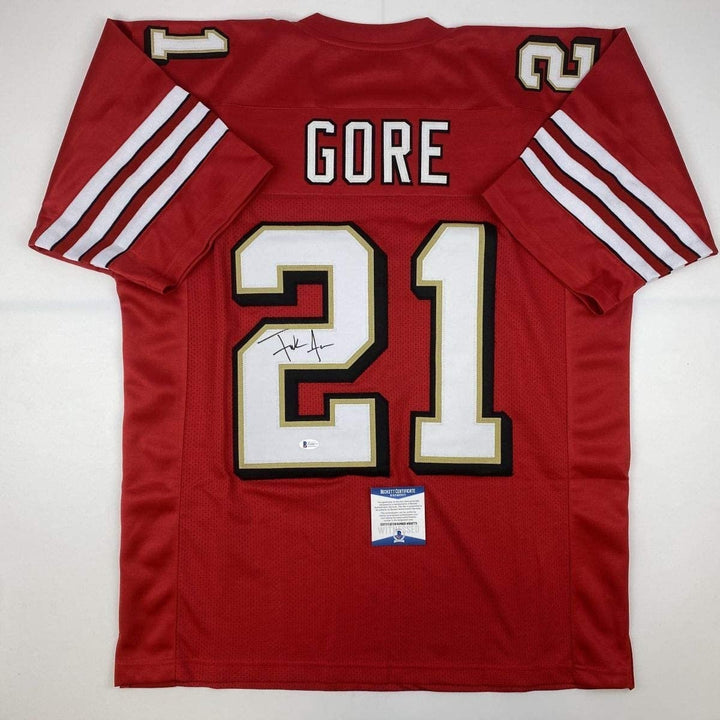 Autographed/Signed FRANK GORE San Francisco Red Jersey Beckett BAS COA