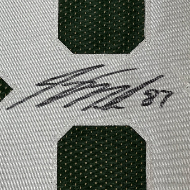 FRAMED Autographed/Signed JORDY NELSON 33x42 Green Football Jersey Beckett COA