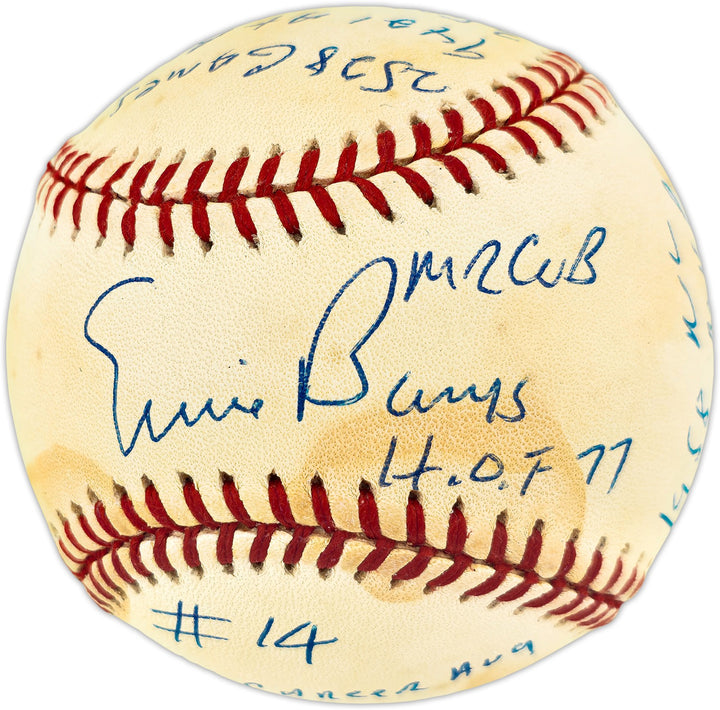 Ernie Banks Auto NL Statball Baseball Cubs 14 Inscriptions #514/100 Beckett