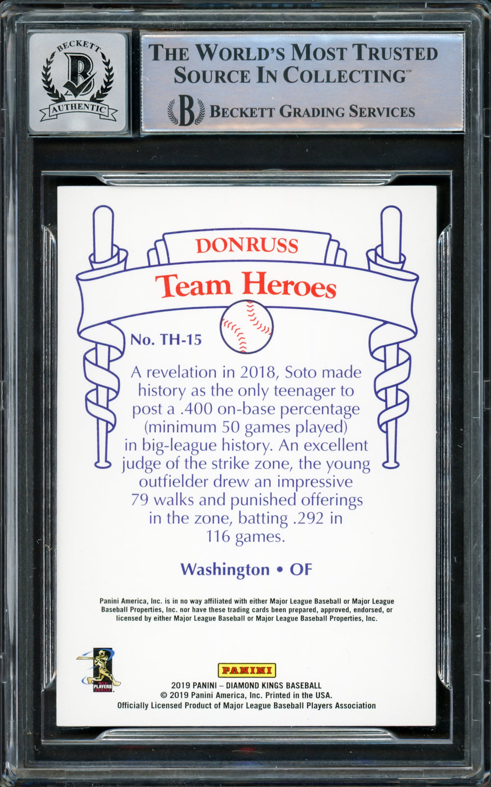 Juan Soto Autographed 2019 Diamond Kings Team Heroes Card Gem 10 Auto Beckett