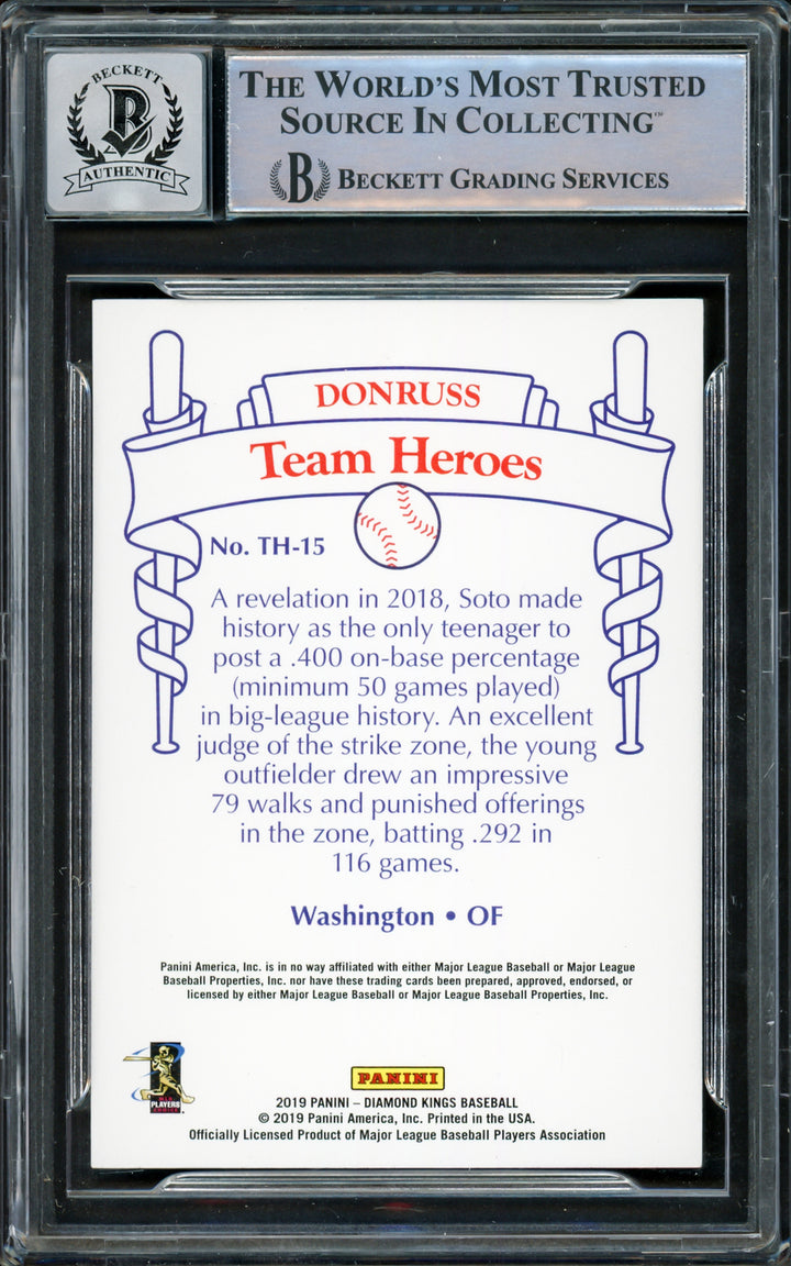 Juan Soto Autographed 2019 Diamond Kings Team Heroes Card Gem 10 Auto Beckett