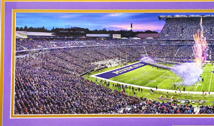 Unsigned Framed 12x36 Panoramic Photo Washington Huskies Night Game