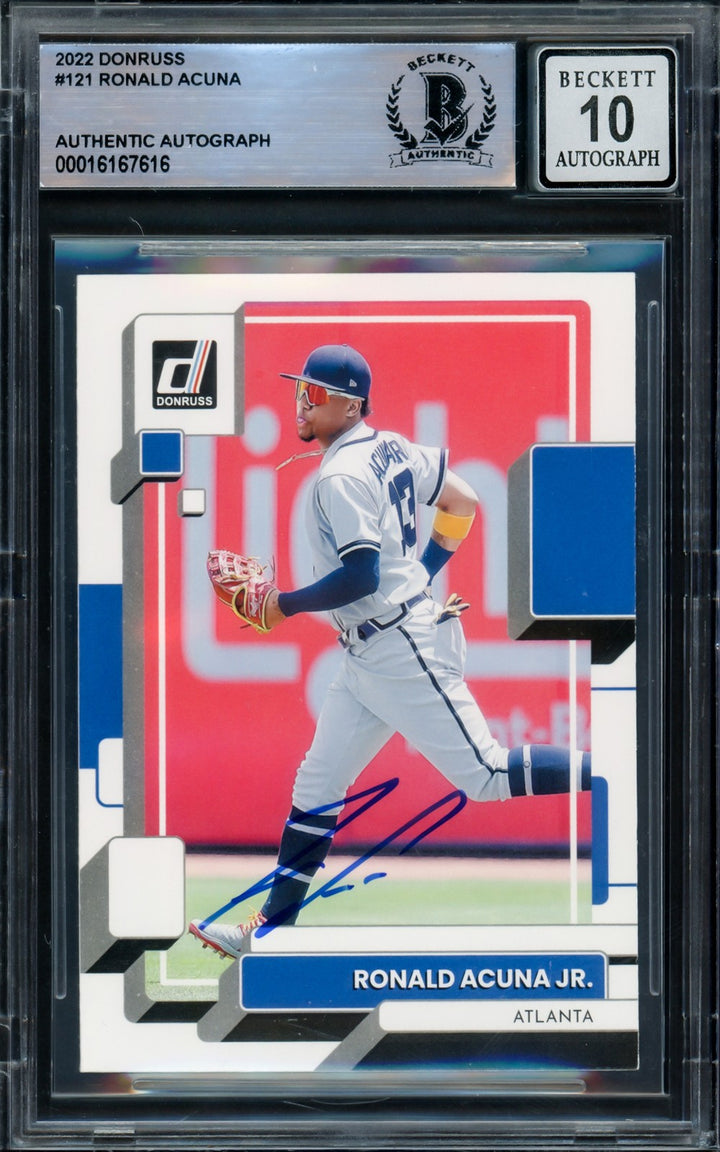 Ronald Acuna Jr. Signed 2022 Donruss Variation Card #121 Braves Auto 10 Beckett