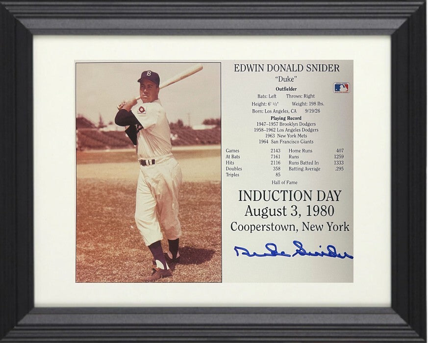 Duke Snider signed Dodgers MLB Hall of Fame Induction Day 8x10 Photo/Card- COA