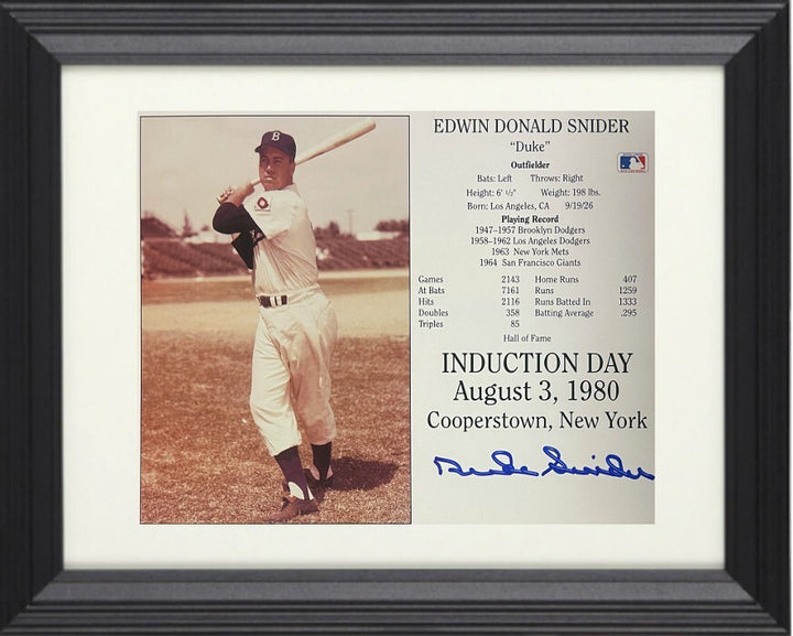 Duke Snider signed Dodgers MLB Hall of Fame Induction Day 8x10 Photo/Card- COA