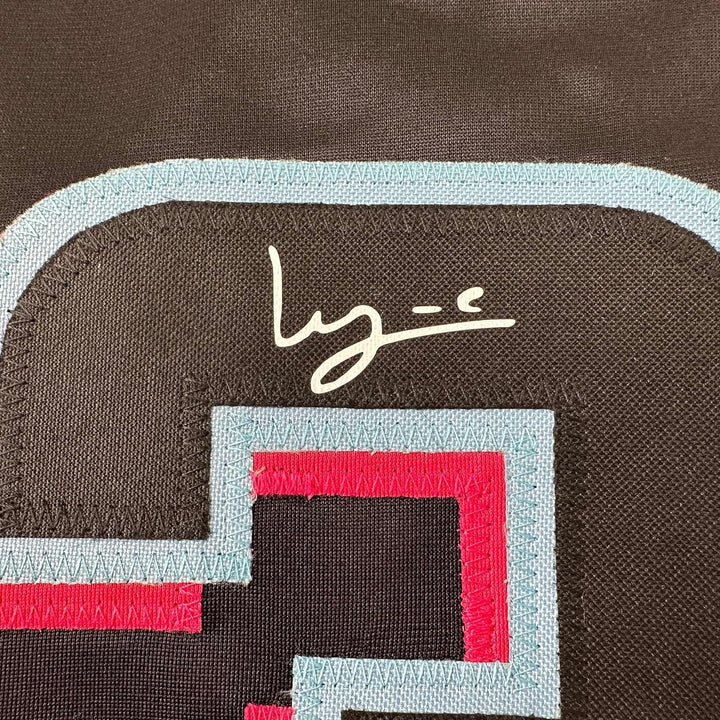 Framed Facsimile Autographed Luis Arraez 33x42 Black Reprint Laser Auto Jersey