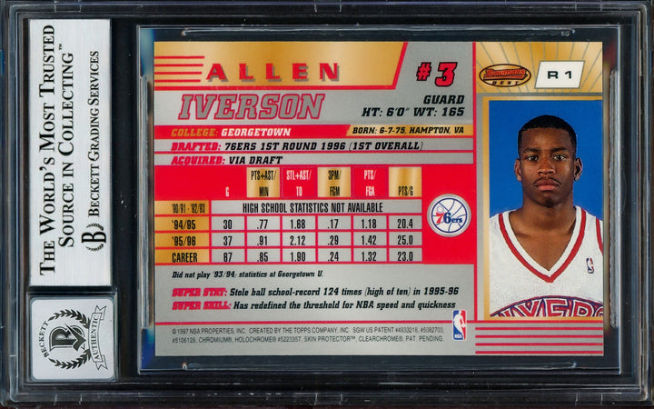 Allen Iverson Signed 1996-97 Bowman's Best RC #R1 Philadelphia 76ers Auto 10