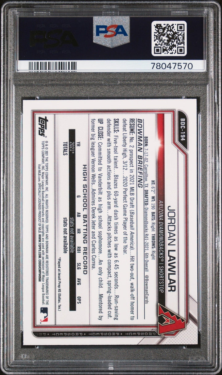 Graded 2021 Topps Bowman Draft Jordan Lawler #BDC194 Chrome Card PSA 10
