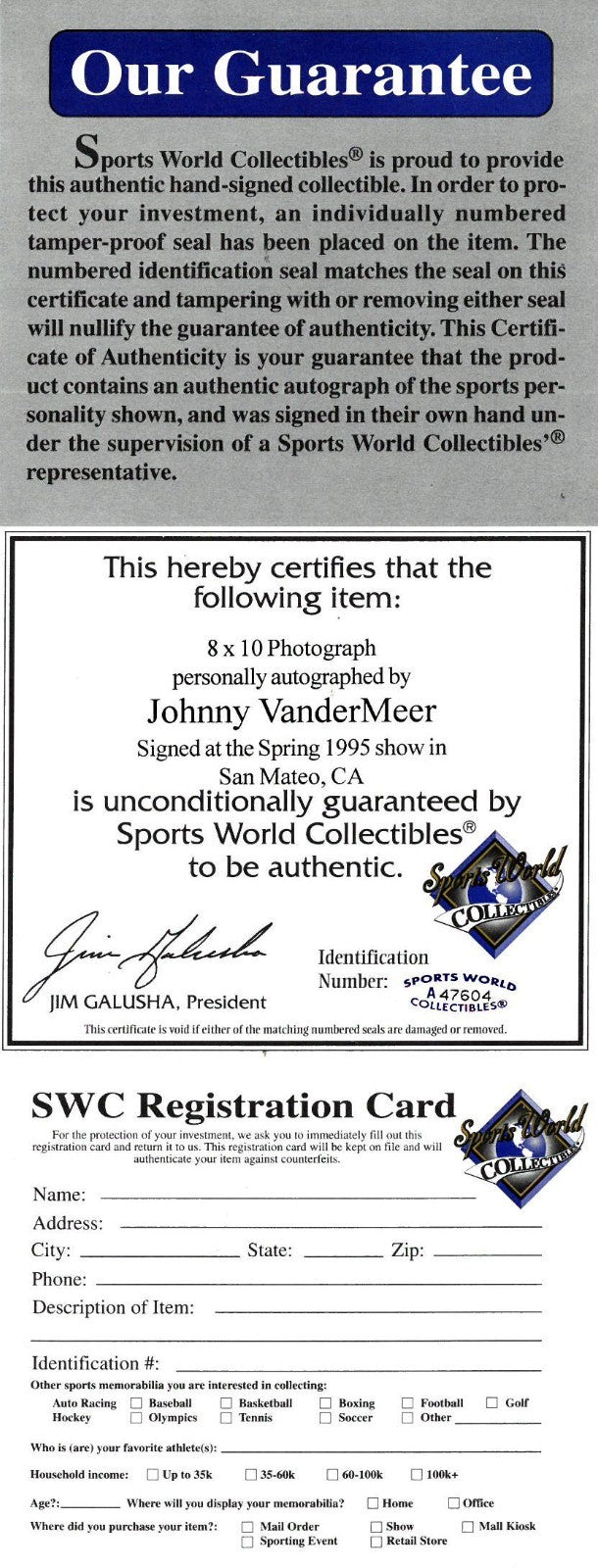 Johnny Vander Meer signed Cincinnati Reds MLB 8x10 Photo minor dings Framed- COA