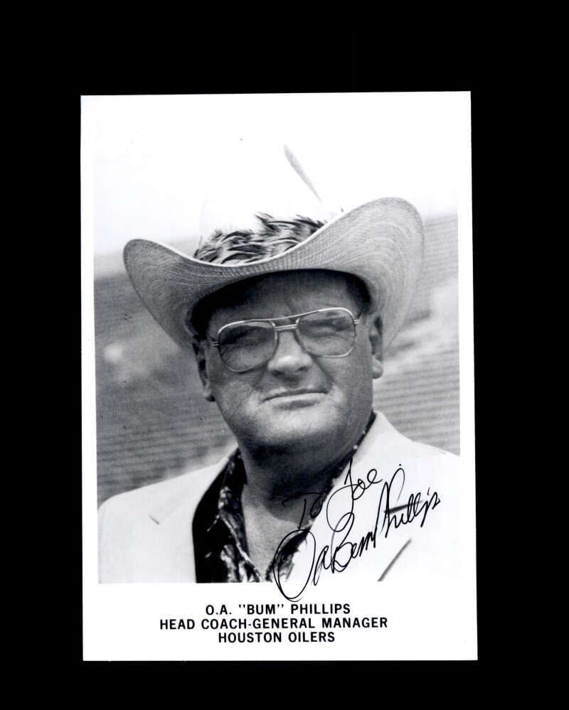 Bum Phillips PSA DNA Coa Autograph 5x7 Signed Photo Oilers