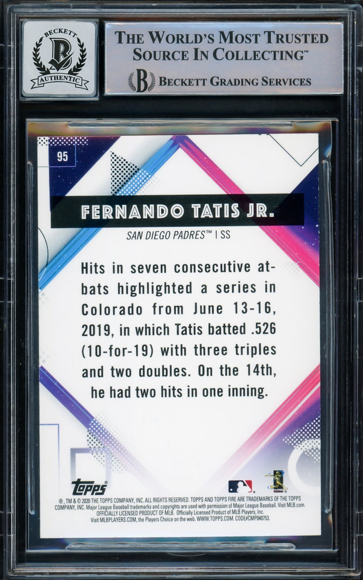 Fernando Tatis Jr. Signed 2020 Topps Fire Card 95 Padres Auto GM 10 Beckett
