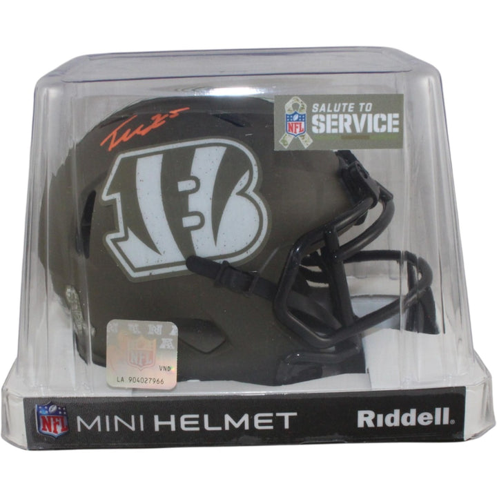 Tee Higgins Autographed Cincinnati Bengals 22 STS Mini Helmet Beckett WIT 57927
